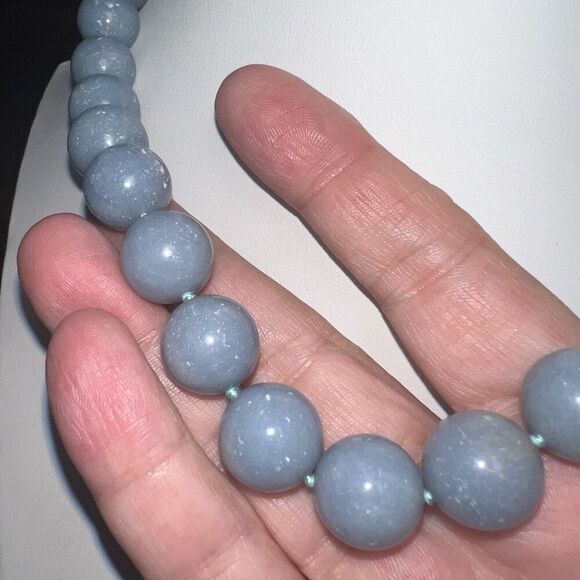 Natural Angelite Hand Strung Beaded Choker with Magnetic Clasp - Picture 3 of 8